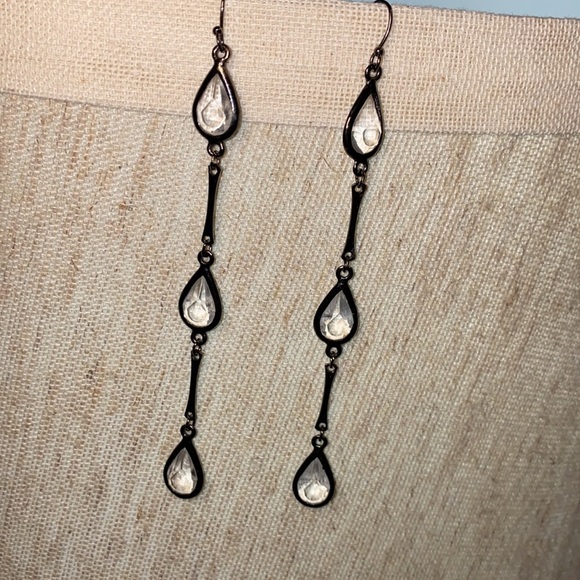 4” drop dangle earrings dark silver metal & clear crystal jewels 3 tier hanging​ - Picture 5 of 5